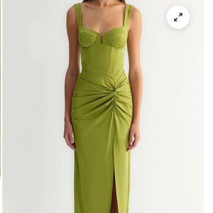 Light green side slit detailed maxi dress